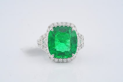8.58ct GIA Zambian Emerald, 1.25ctw Diamond and 18K Ring