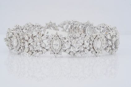 13.80ctw Diamond and 18K White Gold 7.25" Bracelet