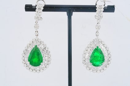 10.08ctw Emerald, 7.00ctw Diamond and 18K Earrings