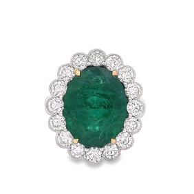 13.60ct Emerald, 4.10ctw Diamond and Platinum/18K Ring