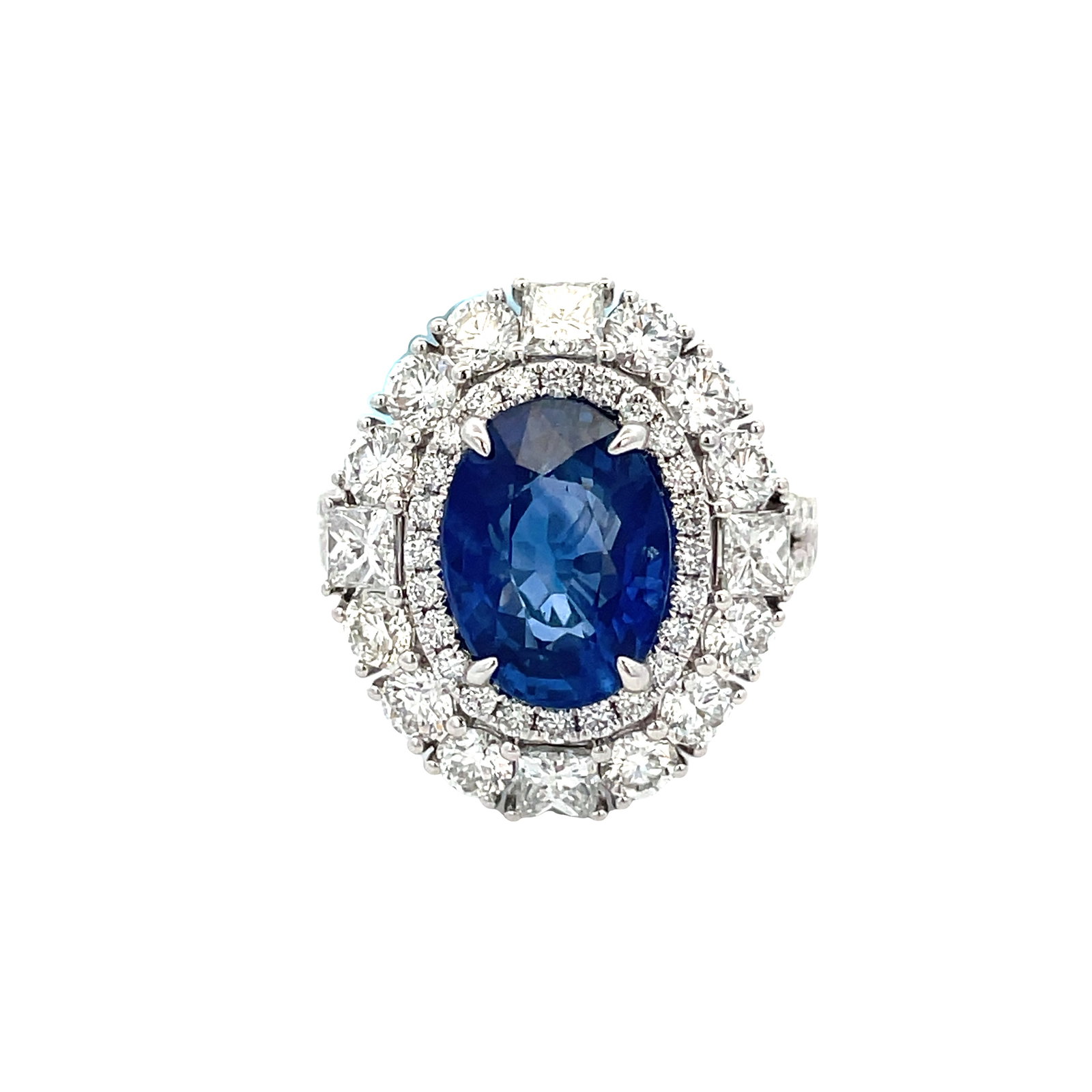 5.06ct GIA Blue Sapphire, 2.50ctw Diamond and 18K Ring: 5.06ct GIA Certified Blue Sapphire, 2.50ctw VS2-SI1/G-H Diamond and 18K White Gold Ring - This item will come with a $69,000 insurance valuation report in the winning bidder's name by a graduate appra
