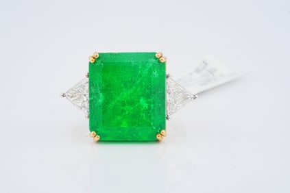 13.98ct GIA Colombian Emerald, 1.00ctw Diamond, 18K Ring