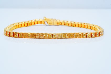9.85ctw Radiant Cut Yellow Diamond and 18K Bracelet