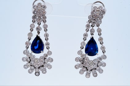 7.78ctw Blue Sapphire, 5.00ctw Diamond and 18K Earrings