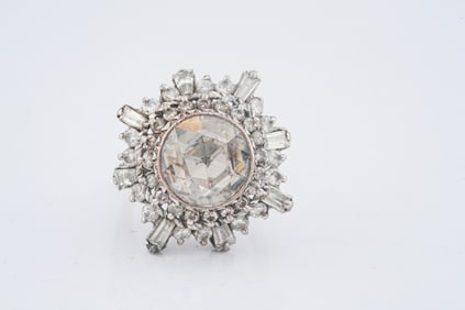 6.00ct Rose Cut Diamond, 2.50ctw Diamond and Silver Ring