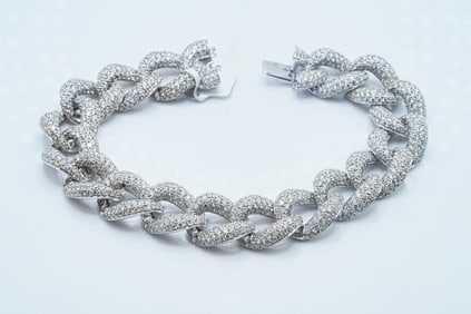12.30ctw Diamond and 18K White Gold 14mm Wide Bracelet