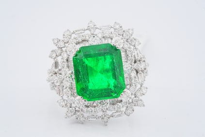 4.95ct Zambian Emerald, 2.25ctw Diamond and 18K Ring