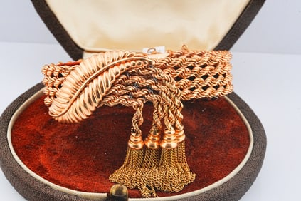 18K Yellow Gold Vintage Woven 4-Tassel Bracelet