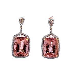 61ctw Morganite, 2.85ctw Pink/White Diamond 18K Earrings