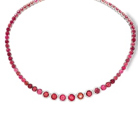 46.00ctw Pink Tourmaline, 1.30ctw Diamond 18K Necklace