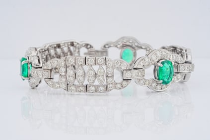 6.30ctw Diamond, 3.05ctw Emerald and 18K 7.5" Bracelet