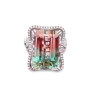 25.00ct Bi-Color Tourmaline, 0.45ctw Diamond 14K Ring