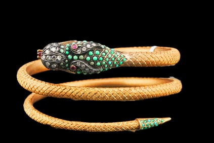 22K Gold/Silver, Diamond, Turquoise and Ruby Arm Cuff