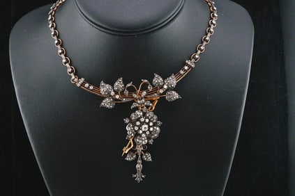 11.85ctw Rose Cut Diamond and Gold/Silver 16" Necklace