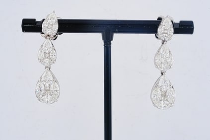 4.10ctw Diamond and 18K White Gold 1.5" Drop Earrings