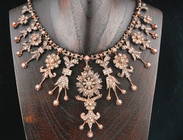 8.00ctw Rose Cut Diamond and 14K Gold/Silver Necklace