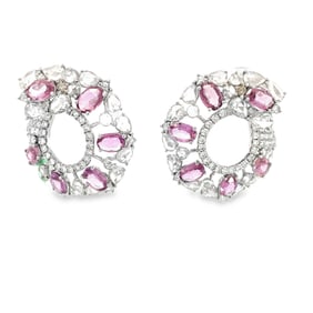5.40ctw Diamond, 5.20ctw Pink Sapphire and 18K Earrings