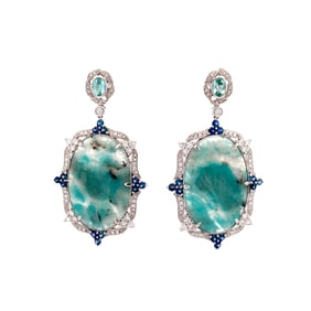 34.40ctw Green Tourmaline, 2.00ctw Diamond 14K Earrings