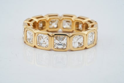 4.15ctw Asscher Cut Diamond and 18K Eternity Band