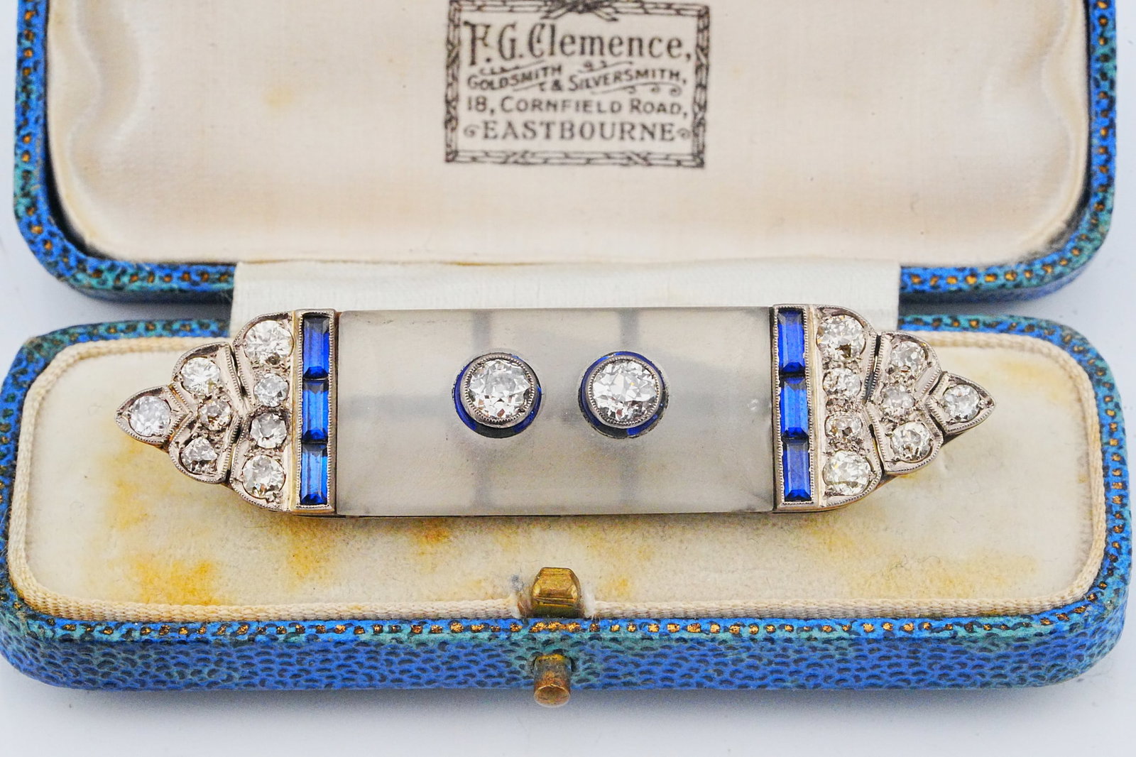 2.50ctw Diamond, Sapphire, Crystal and 18K/Silver Brooch: 2.50ctw Diamond, 0.60ctw Blue Sapphire, Rock Crystal and 18K Gold/Silver Antique Brooch - This item will come with a $16,000 insurance valuation report in the winning bidder's name by a graduate appra