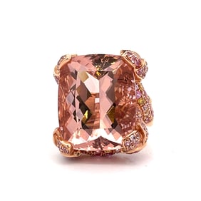 30.90ct Morganite, 3.20ctw Sapphire, Diamond 18K Ring