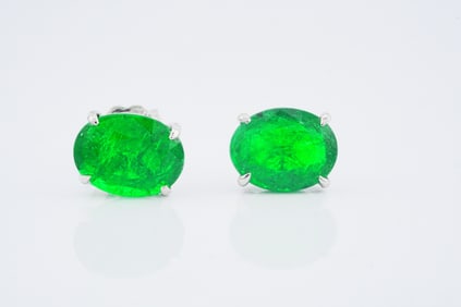 4.60ctw Zambian Emerald and 18K White Gold Earrings