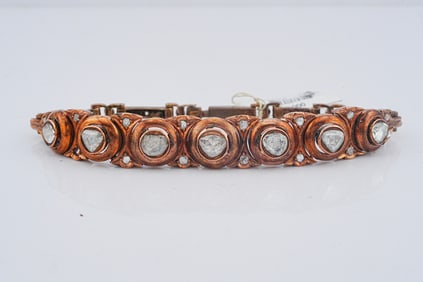 4.50ctw Rose Cut Diamond and Sterling/Rose Gold Bracelet