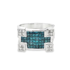 1.95ctw Blue and White Diamond 14K White Gold Men's Ring