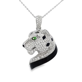 1.25ctw Diamond, 18K White Gold and Onyx 18" Necklace