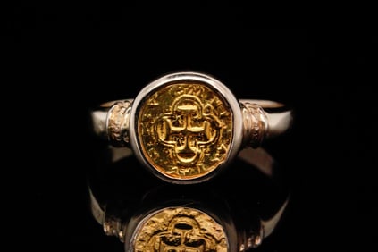 Atocha 24K Gold Re-creation Escudo Ring in 14K Gold W/COA