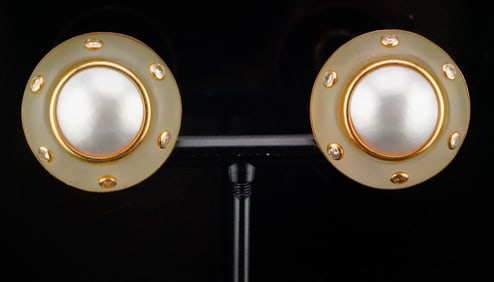 Trianon Mabe Pearl, Diamond, Crystal and 14K Ear Clips