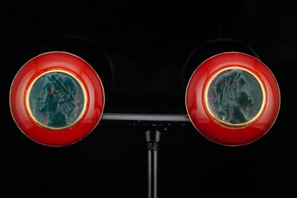 Trianon Carved Bloodstone, Carnelian and 14K Ear Clips