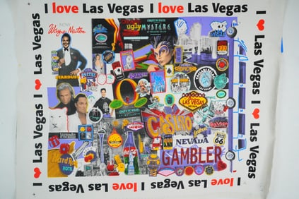 Steve Kaufman Signed Las Vegas Mixed Media Canvas