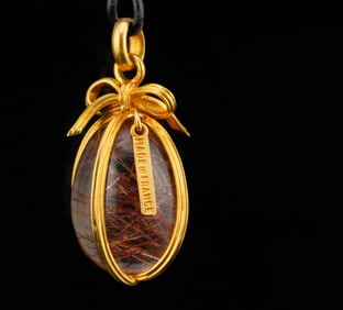 French Rutilated Quartz and 18K Egg Pendant