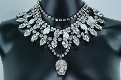 Philipp Plein Rhinestone Crystal Skull Necklace Set