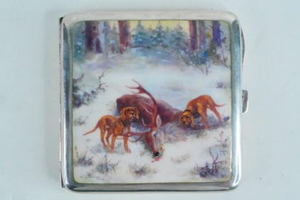 German Antique Enameled 800 Silver Cigarette Case