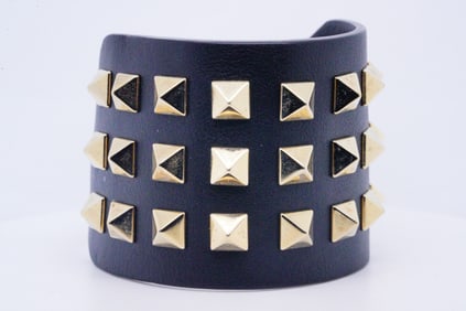 Valentino Garavani Leather 3-Row Rockstud Bracelet