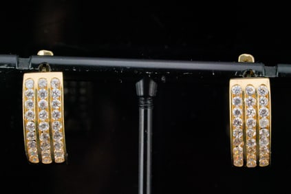 14K Yellow Gold and Crystal 0.75" Earrings