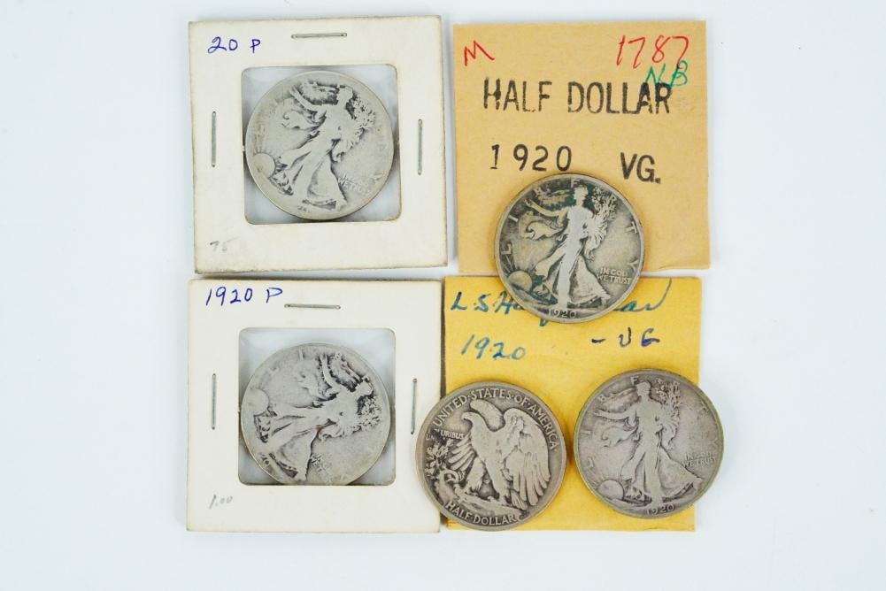 (5) 1920-P 90% Silver Walking Liberty Half Dollars (1 of 2)