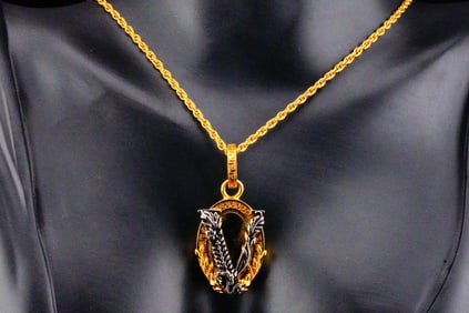 Versace Two Tone Metal Virtus V Pendant Necklace