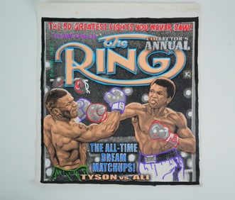 Steve Kaufman Signed Tyson vs. Ali Mixed Media Canvas