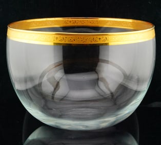 Vintage 22K Gold Gilt Banded Crystal Bowl