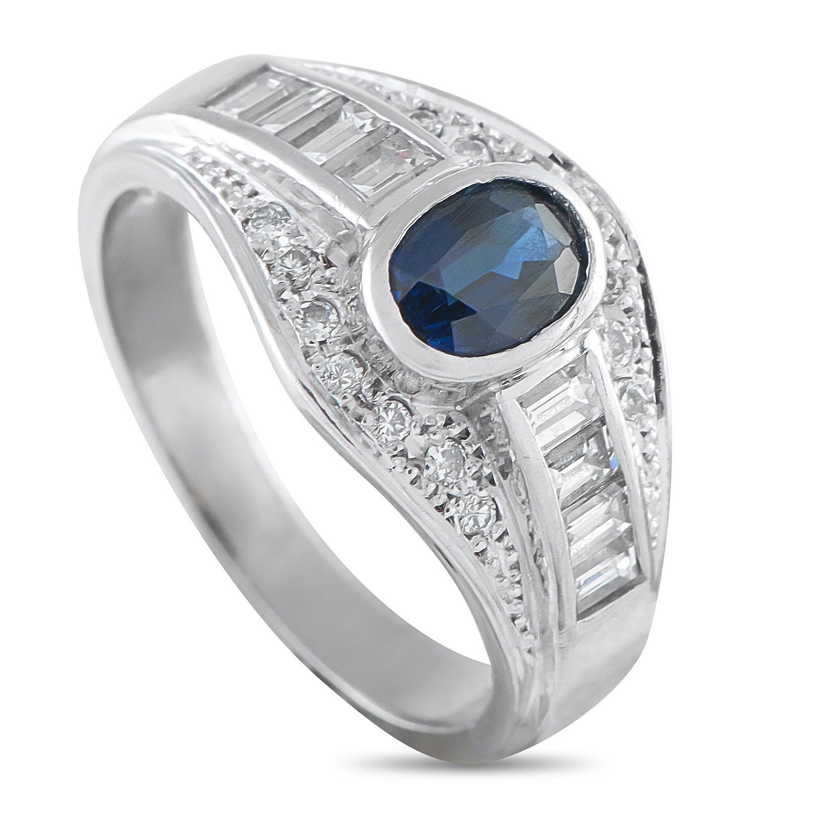 1.05ct Blue Sapphire, 0.60ctw Diamond and Platinum Ring