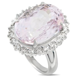 16.60ct Kunzite, 1.05ctw Diamond and Platinum Ring