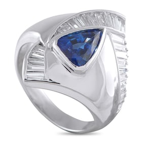 2.10ct Blue Sapphire, 1.20ctw Diamond and Platinum Ring