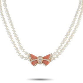Van Cleef & Arpels 1.74ctw Diamond, 18K, Coral, Pearl Necklace