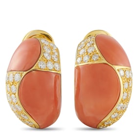 Van Cleef & Arpels 3.25ctw Diamond, Coral, 18K Ear Clips