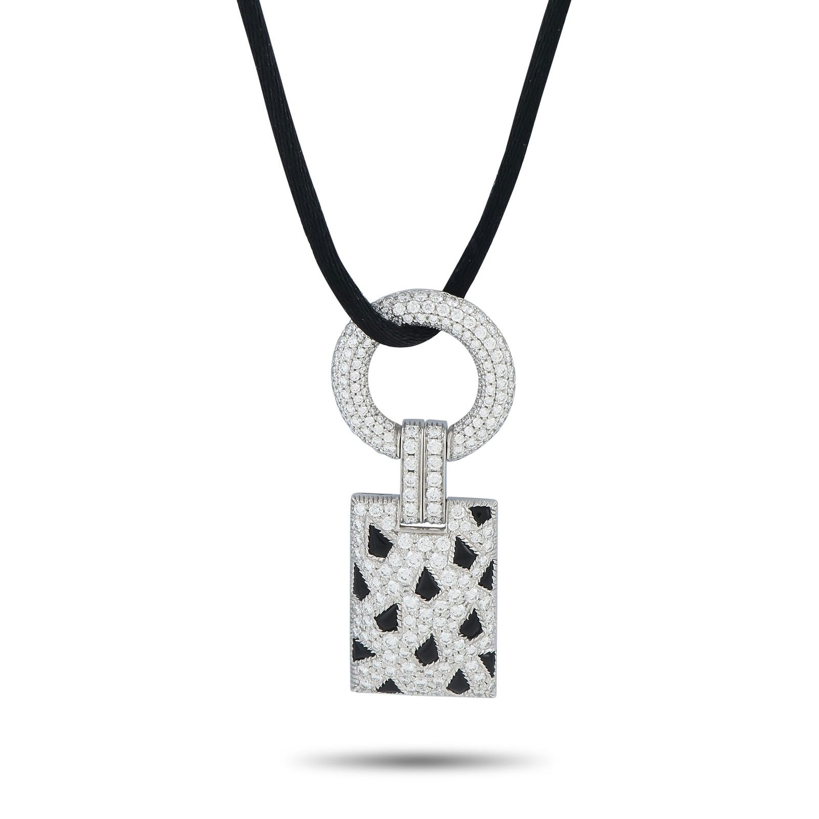 Cartier 2.78ctw Diamond, Onyx, 18K, Silk Cord Necklace: Cartier Panthere Collection 2.78ctw Diamond, Onyx, 18K White Gold and Black Silk Cord Necklace - A striking embodiment of Cartier's iconic Panthere elegance. This exquisite necklace features an 18K wh