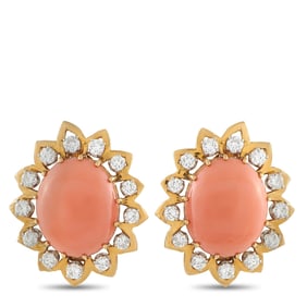 David Webb 3.40ctw Diamond, Coral and 18K Ear Clips