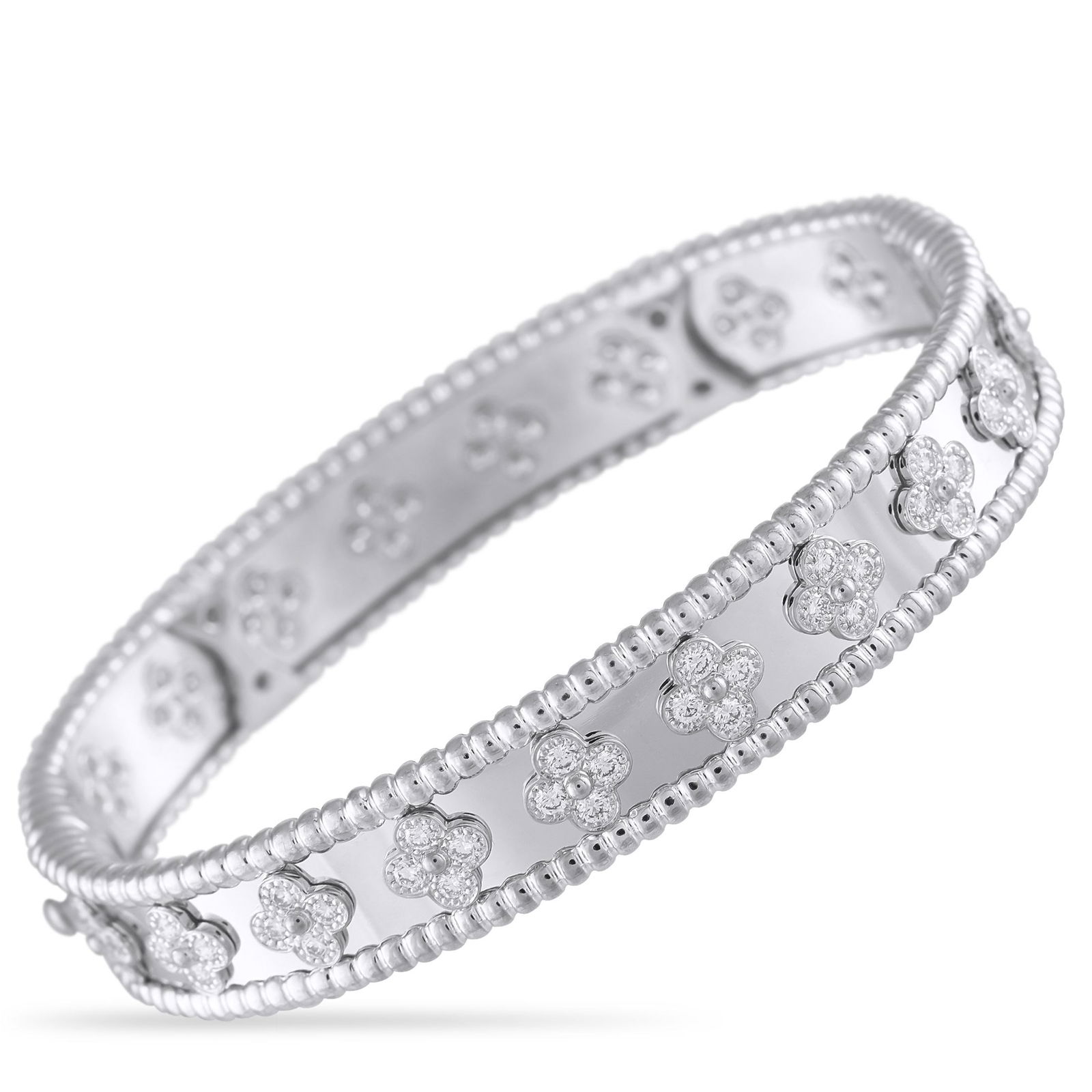 Van Cleef & Arpels 1.78ctw Diamond 18K Perlee Bracelet: Van Cleef & Arpels 1.78ctw Diamond and 18K White Gold Perlee Bracelet - Radiant and refined, this exquisite bracelet from Van Cleef & Arpels' beloved Perlee collection embodies the maison's signature